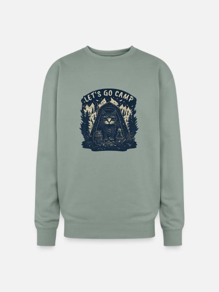 Cat Let's Go Camp - Oversized Crewneck Sweatshirt - sage