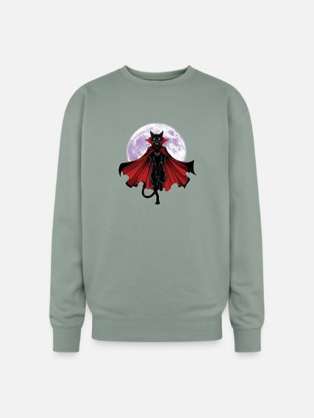 Vampire Cat Under Full Moon - Oversized Crewneck Sweatshirt - sage
