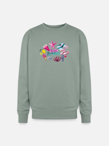 Vibrant Summer Beach Pattern - Oversized Crewneck Sweatshirt - sage
