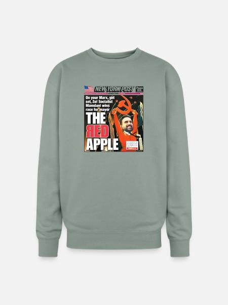 The Red Apple New York Post Zohran Mamdani  - Oversized Crewneck Sweatshirt - sage