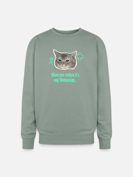 Wednesday Cat Halftone Meme - Oversized Crewneck Sweatshirt - sage