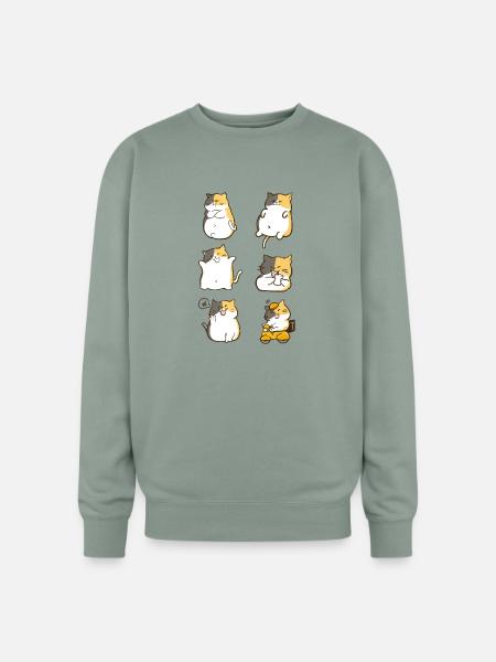 Chubby Calico Cat Expressions - Oversized Crewneck Sweatshirt - sage