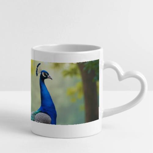 Majestic Peacock in Enchanted Forest - Mug with Heart Handle
