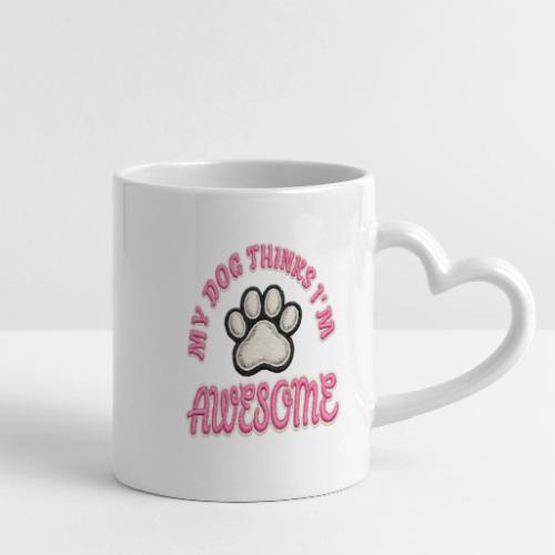 My Dog Thinks I’m Awesome Faux Embroidery - Mug with Heart Handle