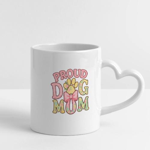 Proud Dog Mom Floral Paw Bow - Mug with Heart Handle