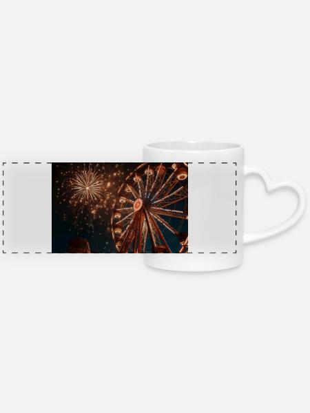 Night Ferris Wheel Fireworks - Mug with Heart Handle - white