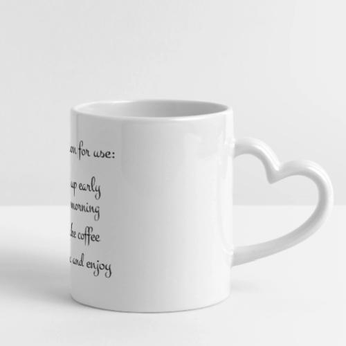 Black Font Instruction Mug - White Ceramic Cup - Mug with Heart Handle