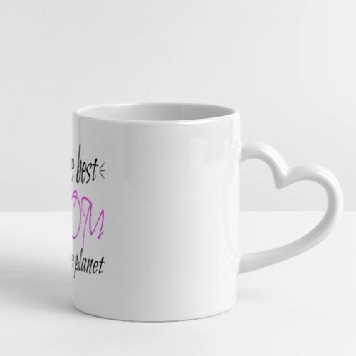 The Best Mom on the Planet - Black Print and Decor - Mug with Heart Handle