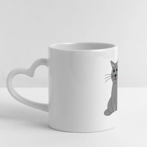 Cute Grey Cat Mug - Whimsical Kitty Coffee Cup - Mug with Heart Handle