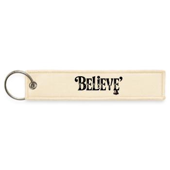 Believe Christmas Typography Pines & Jingle Bell - Jet Tag Keychain - creme - Front
