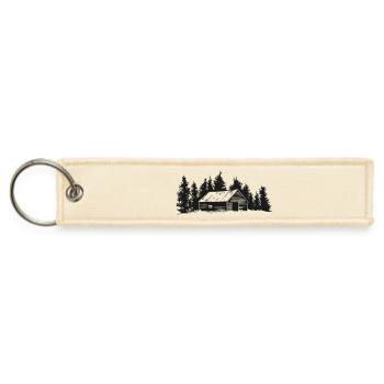 Rustic Cabin In The Pines Woods Vector One Color - Jet Tag Keychain - creme - Front