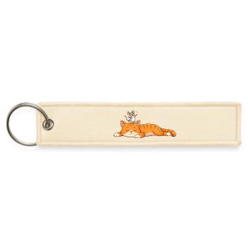 Sleeping Cat with Cheerful Mouse - Jet Tag Keychain - creme - Front