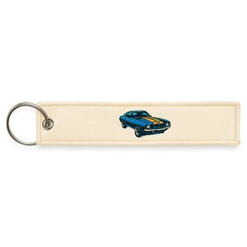Blue Vintage Car with Neon Stripes - Jet Tag Keychain - creme - Front
