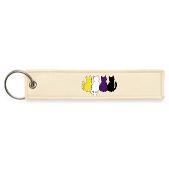 Non Binary Pride – Yellow White Purple Black Cats - Jet Tag Keychain - creme - Front