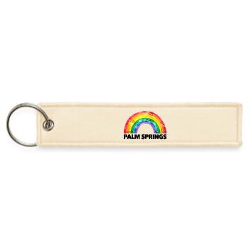 Palm Springs Pride Rainbow Script LGBTQ Gay Travel - Jet Tag Keychain - creme - Front