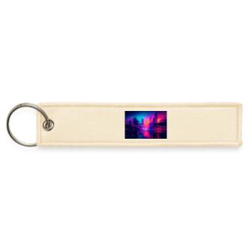 Cyberpunk Glitch Cityscape Art - Jet Tag Keychain - creme - Front