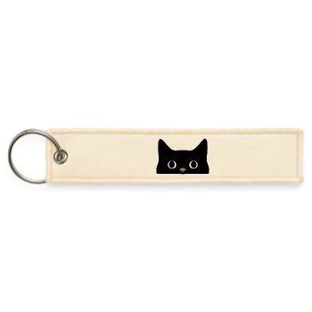 Black Cat Minimalist Face Design - Jet Tag Keychain - creme - Front