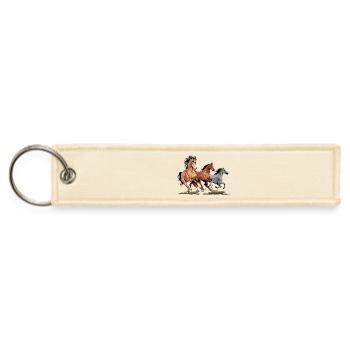 Dynamic Running Horses Illustration - Jet Tag Keychain - creme - Front
