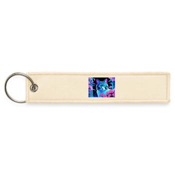 Neon Cyber Cat in Bloom Night - Jet Tag Keychain - creme - Front