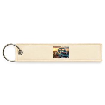 Blue Vintage Truck Cat Sunset - Jet Tag Keychain - creme - Front