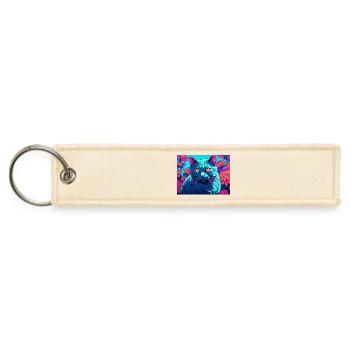 Vivid Neon Cat in Bloom - Jet Tag Keychain - creme - Front