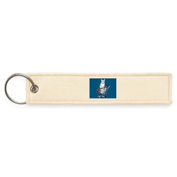 Cat in Cart: Bold Blue Illustration - Jet Tag Keychain - creme - Front