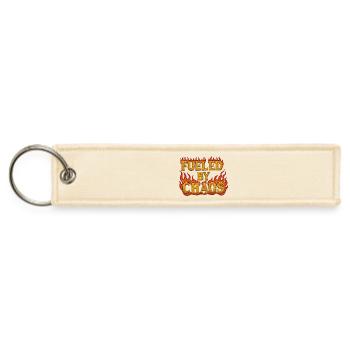 FUELED BY CHAOS Hat – Mustard Flame Embroidery - Jet Tag Keychain - creme - Front
