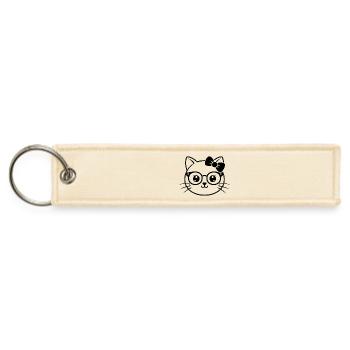 Cute Glasses Cat with Bow - Jet Tag Keychain - creme - Front