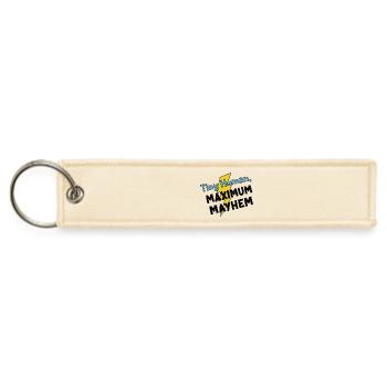 Tiny Humans, Maximum Mayhem – Funny Parenting  - Jet Tag Keychain - creme - Front