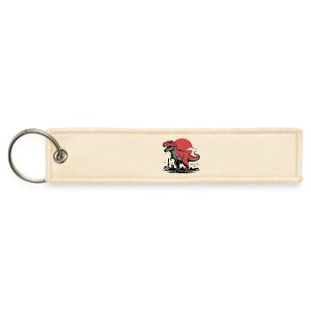 Retro T-Rex Roaming Tokyo Skyline with Sun - Jet Tag Keychain - creme - Front