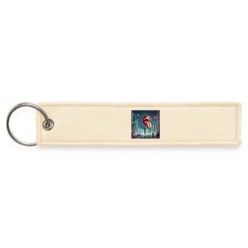 Cyberpunk Pop Art – Futuristic Neon Cityscape - Jet Tag Keychain - creme - Front