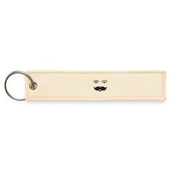 Whimsical Cat Face with Mustache Design - Jet Tag Keychain - creme - Front