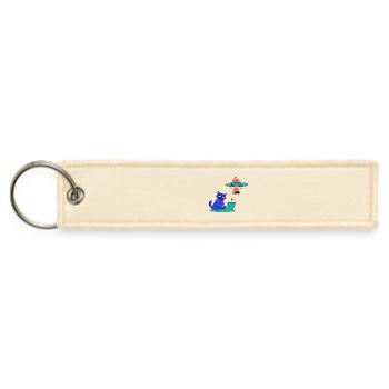 Futuristic Cat with UFO Theme - Jet Tag Keychain - creme - Front