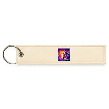 Neon Sunset Cat on Prism Peak - Jet Tag Keychain - creme - Front