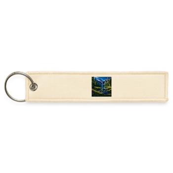 Waterfall Paradise Mountain Lake Wildflowers - Jet Tag Keychain - creme - Front