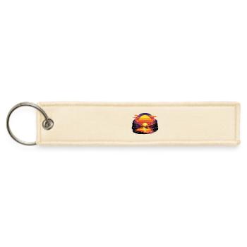 Retro Sunset Lake Landscape Graphic Mountains Pine - Jet Tag Keychain - creme - Front