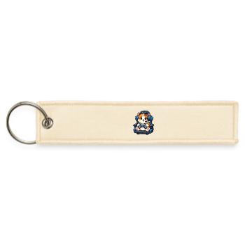 Cute Gamer Cat with Blue Headset - Jet Tag Keychain - creme - Front
