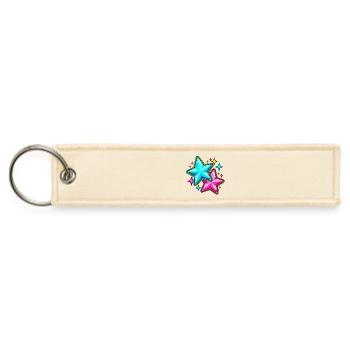 Neon Pink and Blue Stars - Jet Tag Keychain - creme - Front