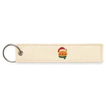 Festive Cat Wearing Santa Hat - Jet Tag Keychain - creme - Front