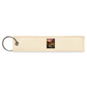 Majestic Mountain Waterfall Sunset Autumn Forest - Jet Tag Keychain - creme - Front