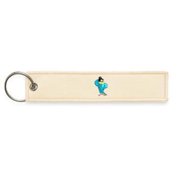 Wavy parrot fashionable man in a hat and tie  - Jet Tag Keychain - creme - Front