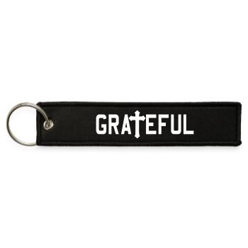Grateful Religious Jesus Cross Christian - Jet Tag Keychain - black - Front