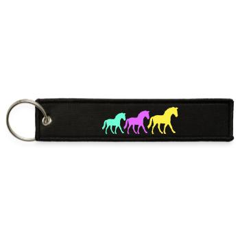 3 horses silhouette team riders riding friends cut - Jet Tag Keychain - black - Front
