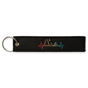 Campfire and Pine Tree Line Art Design - Jet Tag Keychain - black - Front