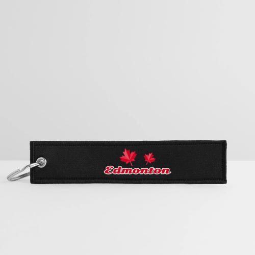 Edmonton with two red maple leaves - Jet Tag Keychain