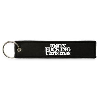 MERRY FUCKING CHRISTMAS funny cursing holidays bah - Jet Tag Keychain - black - Front