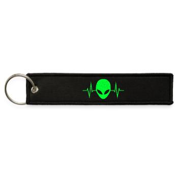 Alien Head Heartbeat Pulse ECG - Jet Tag Keychain - black - Front