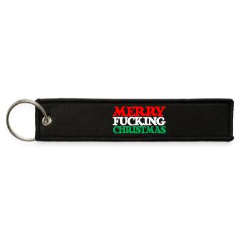 MERRY FUCKING CHRISTMAS funny cursing holidays bah - Jet Tag Keychain - black - Front