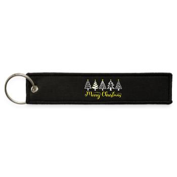 Merry Christmas Handdrawn Trees - Jet Tag Keychain - black - Front