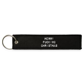 MERRY FUCKING CHRISTMAS funny cursing holidays bah - Jet Tag Keychain - black - Front